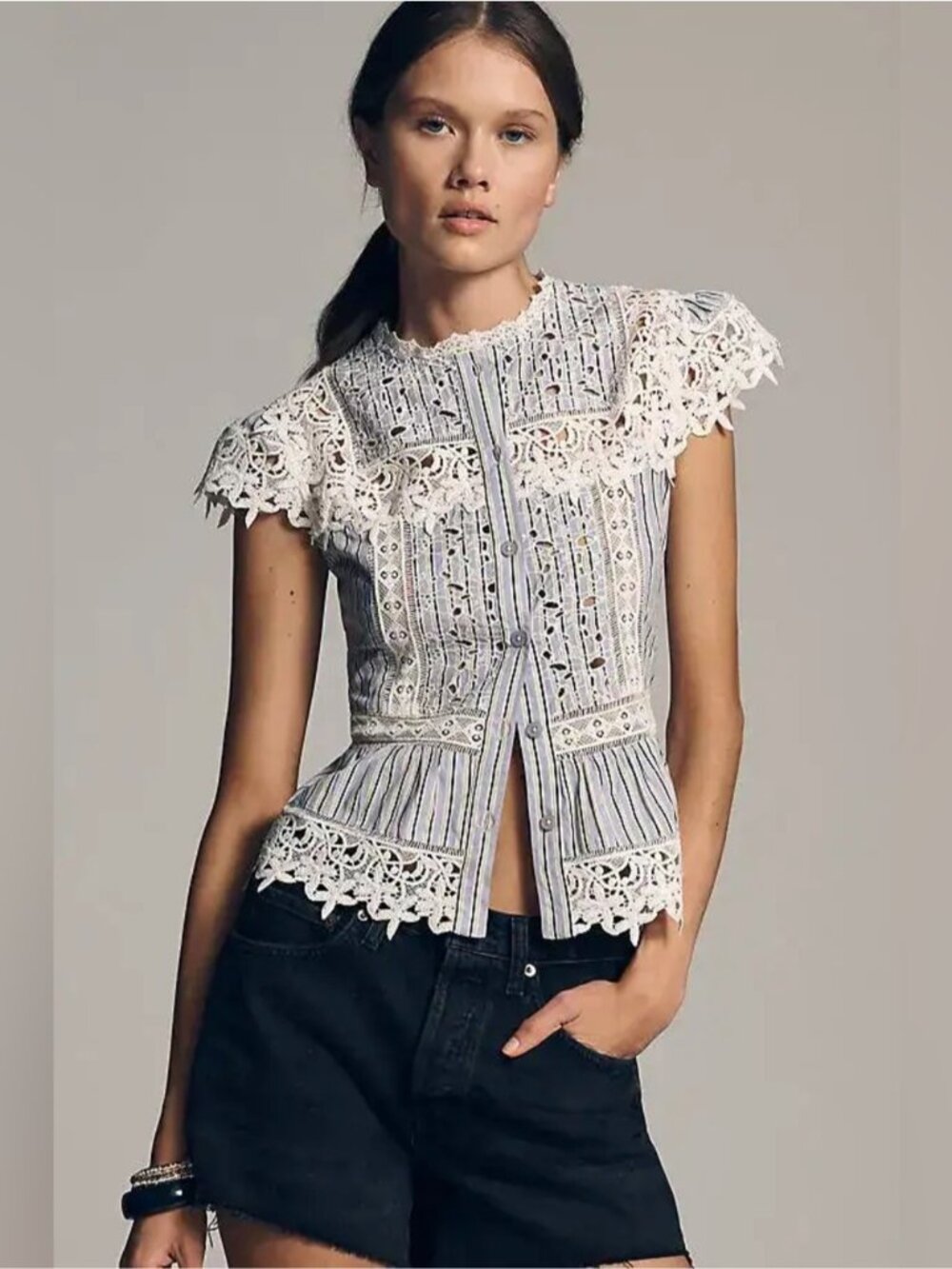 Anthropologie XS Sleeveless High-Neck Lace-Inset Blouse NWT MSRP $138